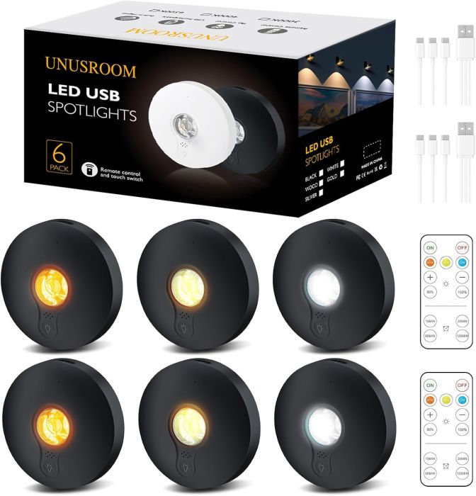 UNUSROOM Rechargeable Puck Lights 12 Pack